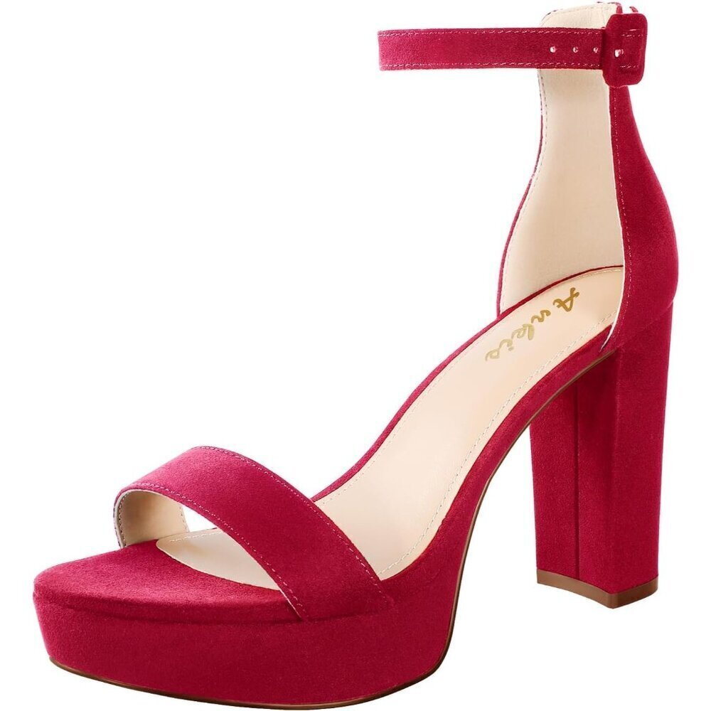 Women's Ankis Chunky Block Open Toe Comfortable Strappy Heeled Red Sandals